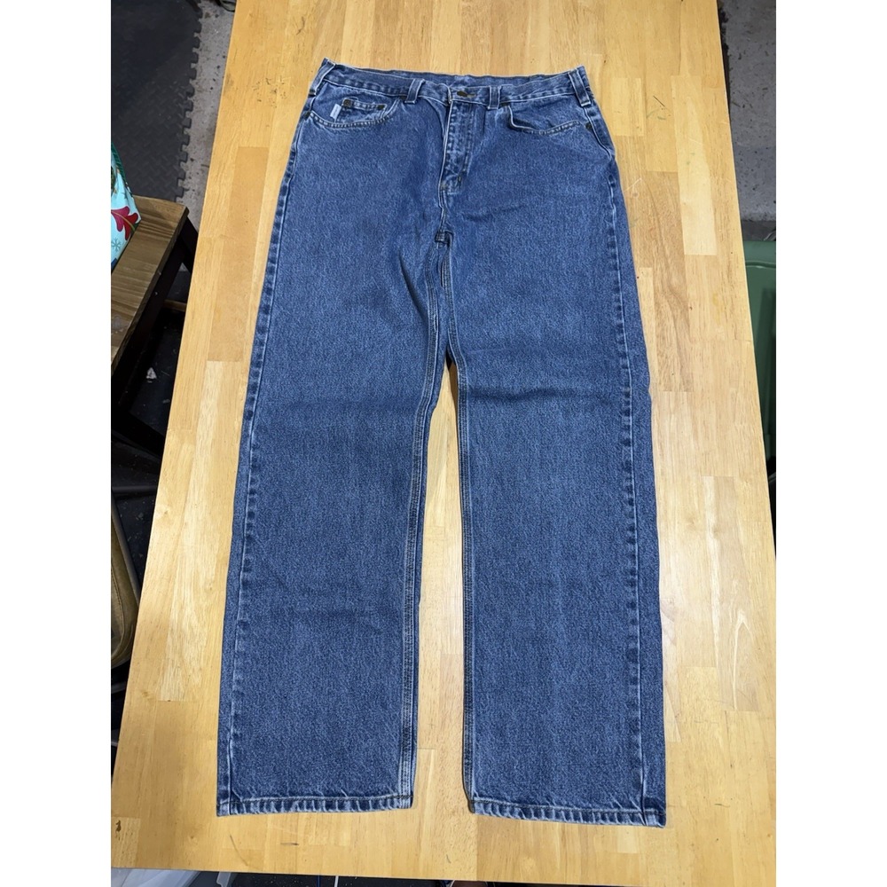Carhartt B460 DPS Mens 35x32 Relaxed Fit Straight Leg Blue Denim Work Jeans